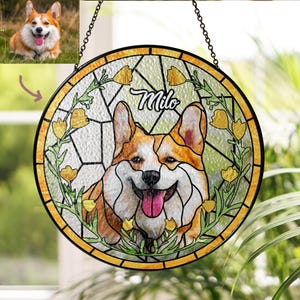 Custom Pet Portrait Stained Glass Suncatcher, Personalized Dog Photo Suncatcher, Pet Memorial Gifts, Pet Memorial Gift, Pet Lover Gift